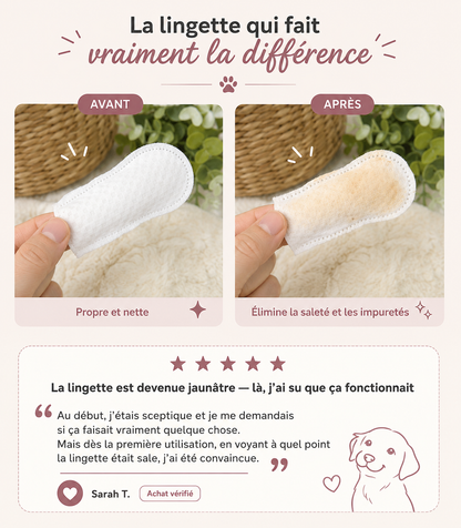Lingettes doigtier chien 3-en-1, dents, oreilles et yeux, sans alcool, 50 lingettes