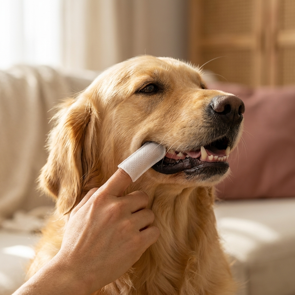 Lingettes doigtier chien 3-en-1, dents, oreilles et yeux, sans alcool, 50 lingettes