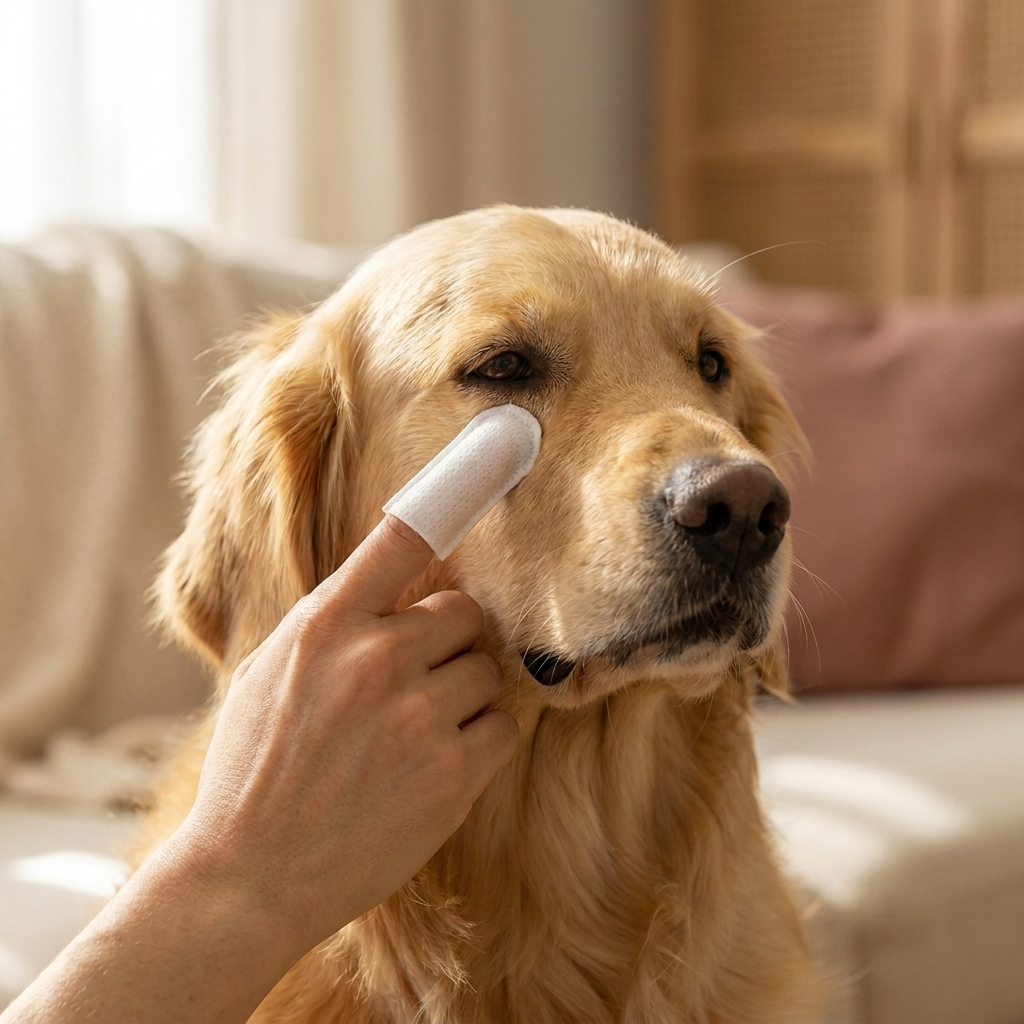 Lingettes doigtier chien 3-en-1, dents, oreilles et yeux, sans alcool, 50 lingettes